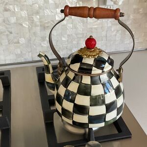 MacKenzie-Childs Checkered Teapot with Red Accent